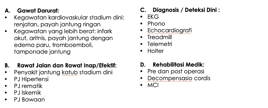 jenis jenis pelayanan pada departemen kardiologi